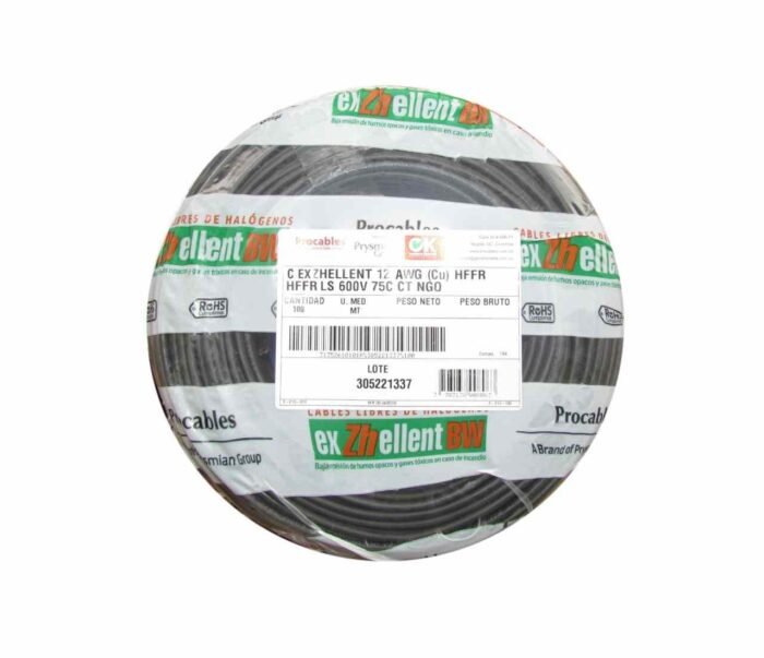 Cable 12 Numero 12 Calibre 12 AWG Libre de halogenos LS HF HR Freetox Procables Centelsa Exzhellent BW Negro 1