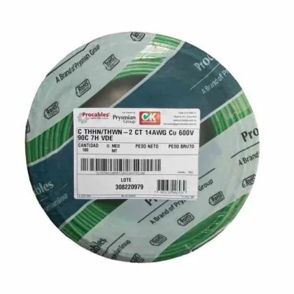 Cable 600V THHN 14 AWG verde